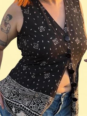 Vintage Boho Button-Front Floral Rayon Top